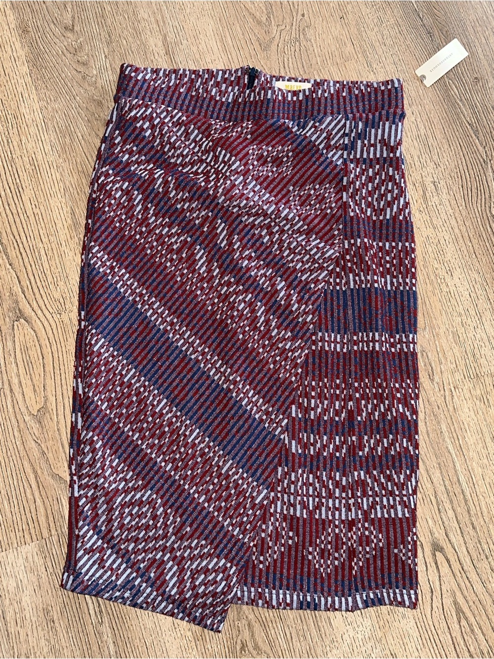 Anthropologie Burgundy and Navy Patterned Knit Pencil Skirt
